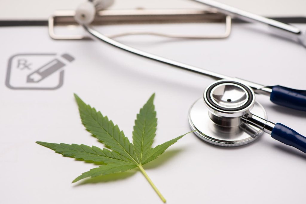 marijuana leaf and stethoscope